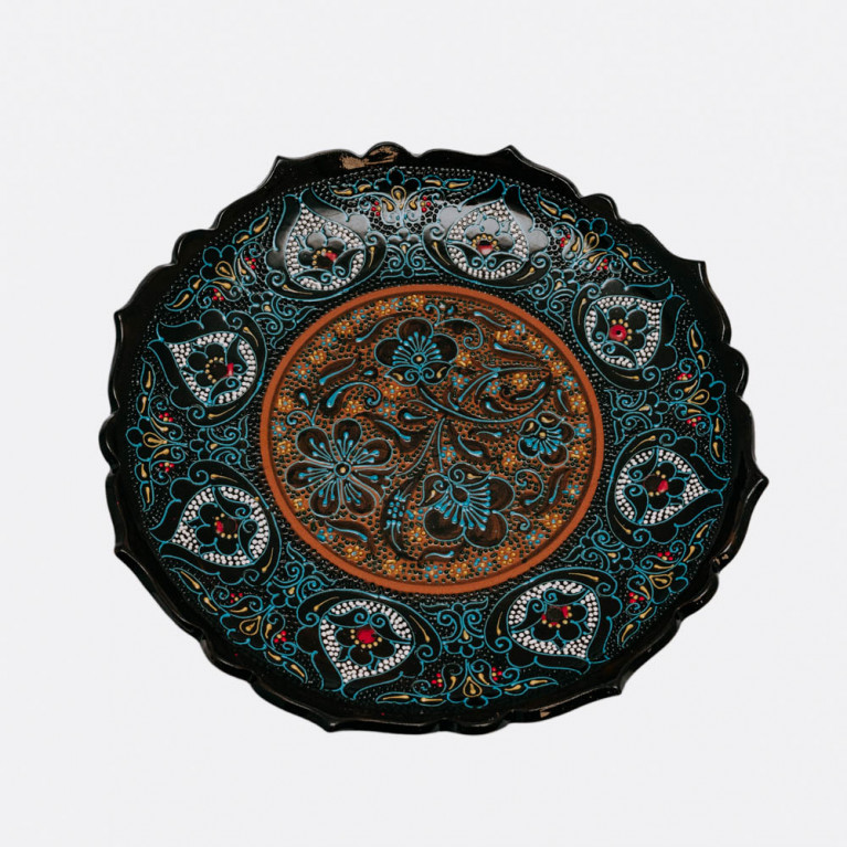 Unique handmade decorative plate from Uzbekistan, 32 cm, drip technique